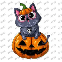 Cat Pumpkin Sugar Skull Cat Halloween Jack O Lante Crop Top -ThreadNest Store d.2526176585.25067379.s3.1 ffffff Wml6 800x800 1