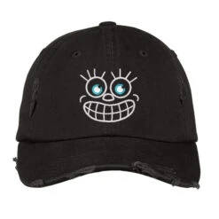 Crazy Smile Embroidered Hat Distressed Cap
