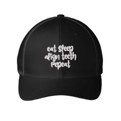 Eat Sleep Align Teeth Repeat Embroidered Hat Embroidered Mesh Cap