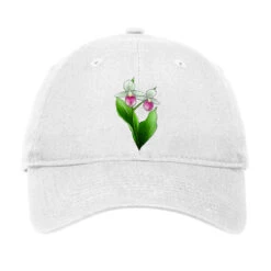 Pink And White Lady's Slipper Flower Adjustable Cap