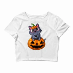 Cat Pumpkin Sugar Skull Cat Halloween Jack O Lante Crop Top