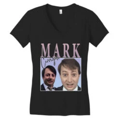 Mark From Peep Show Homage Women's V-Neck T-Shirt -ThreadNest Store pd.2526273200.72.25086079.s3.1 front black ffffff none x0y11.5 138 800x800 1
