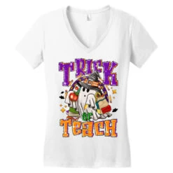 Trick Or Teach Halloween Women's V-Neck T-Shirt -ThreadNest Store pd.2526329151.72.25057527.s3.1 front white ffffff none x0y0 138 800x800 1