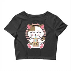 Cat Drinking Bubble Tea Crop Top
