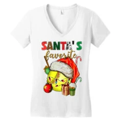 Santa's Favorite Softball Women's V-Neck T-Shirt -ThreadNest Store pd.2526349043.72.25087163.s3.1 front white ffffff none x2y0 134 800x800 1