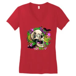 Halloween Skull Women's V-Neck T-Shirt 7 Halloween Skull Women's V-Neck T-Shirt -ThreadNest Store pd.2526422645.72.25086101.s3.1 front red ffffff none x0y0 138 800x800 1