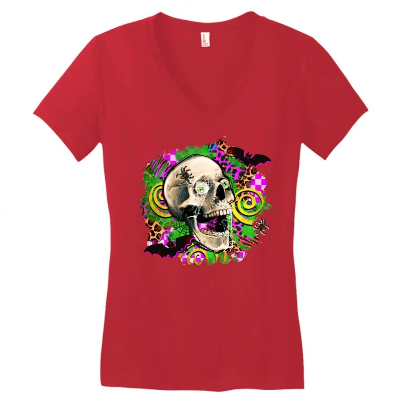 Halloween Skull Women's V-Neck T-Shirt 3 Halloween Skull Women's V-Neck T-Shirt - Image 3