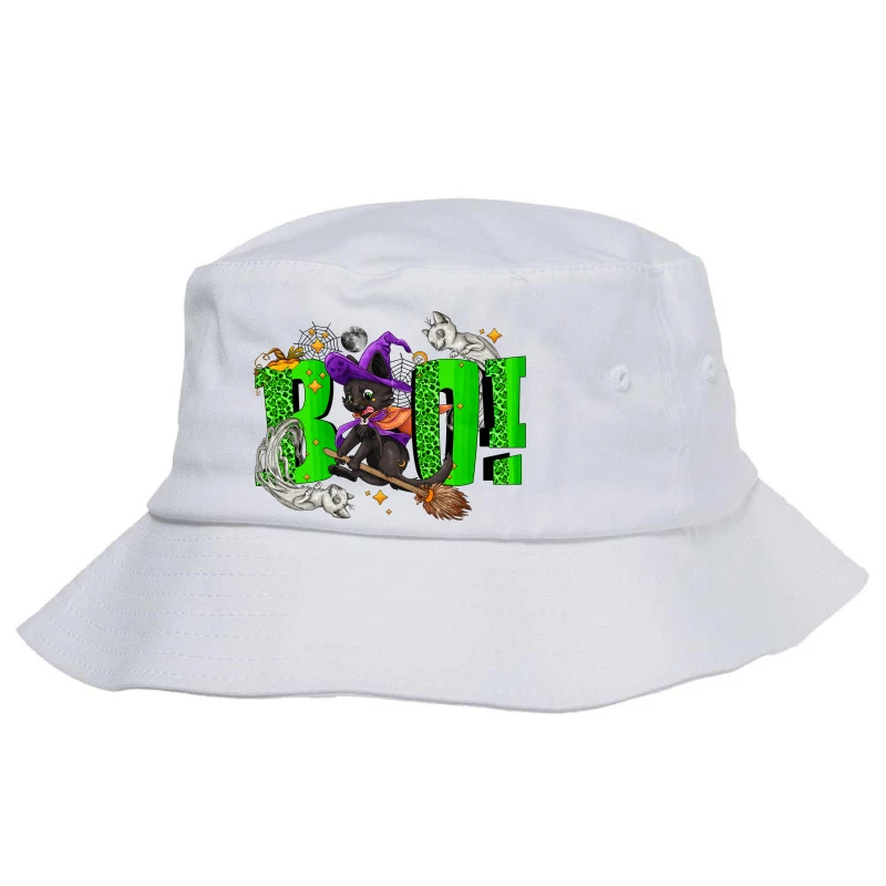 Boo! With Black Cat Halloween Bucket Hat 1 Boo! With Black Cat Halloween Bucket Hat