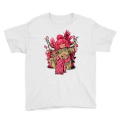 Pink Winter Long Haired Cow Youth Tee -ThreadNest Store pd.2526490221.37.25090768.s3.1 front white ffffff none x6y0 117 800x800 1