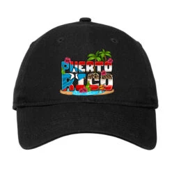 Puerto Rico And Flowers With Frog Adjustable Cap