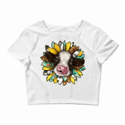 Cow Sunflower Western Crop Top