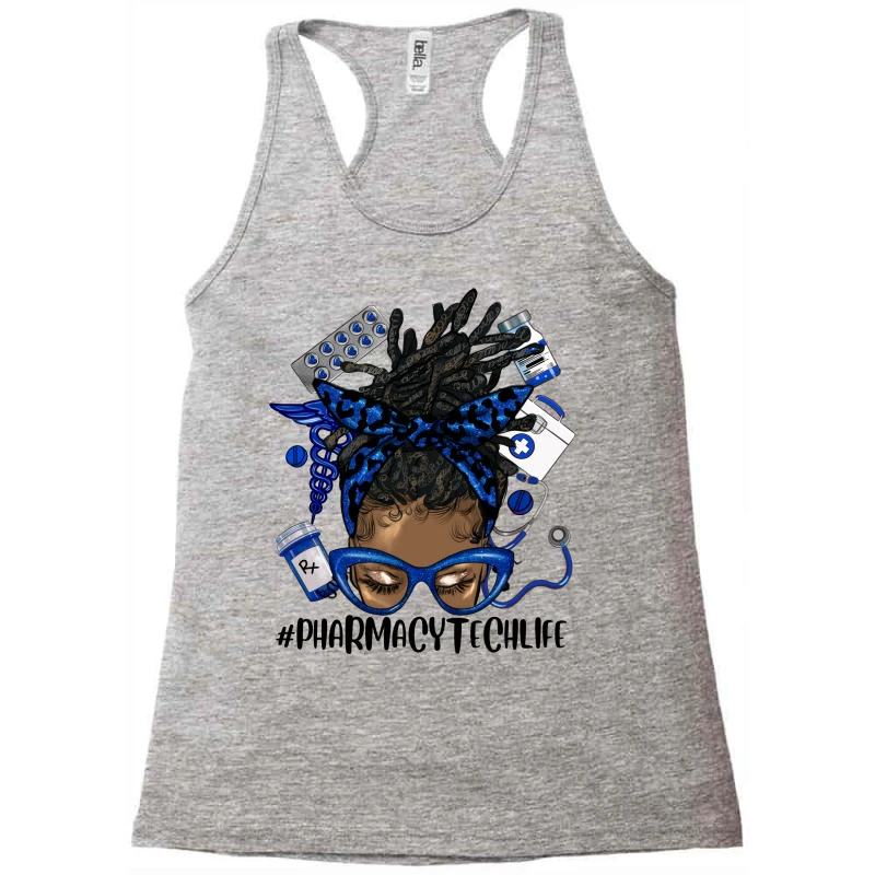 Afro Messy Bun Loc Hair Pharmacy Tech Life Racerback Tank 3 Afro Messy Bun Loc Hair Pharmacy Tech Life Racerback Tank - Image 3