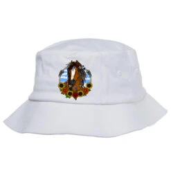 Horse Hippie Sunflowers Bucket Hat