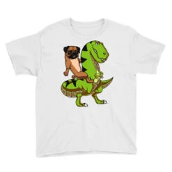 Pug Dog Riding T Rex Dinosaur Youth Tee -ThreadNest Store pd.2526655315.37.25087666.s3.1 front white ffffff none x3.5y0 122 800x800 1