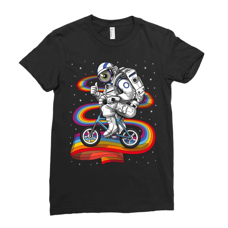 Trippy Astronaut Riding Bicycle Ladies Fitted T-Shirt 3 Trippy Astronaut Riding Bicycle Ladies Fitted T-Shirt - Image 3