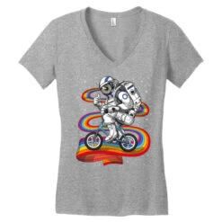Trippy Astronaut Riding Bicycle Women's V-Neck T-Shirt -ThreadNest Store pd.2526668813.72.25092611.s3.1 front heather ffffff none x0y0 138 800x800 1
