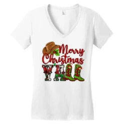 Merry Christmas Y'all Cowboy Women's V-Neck T-Shirt -ThreadNest Store pd.2526687680.72.25094996.s3.1 front white ffffff none x0y0 138 800x800 1