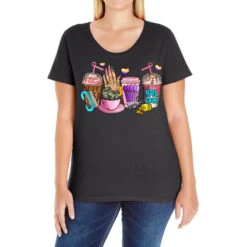 Nail Art Coffee Cups Ladies Curvy T-Shirt