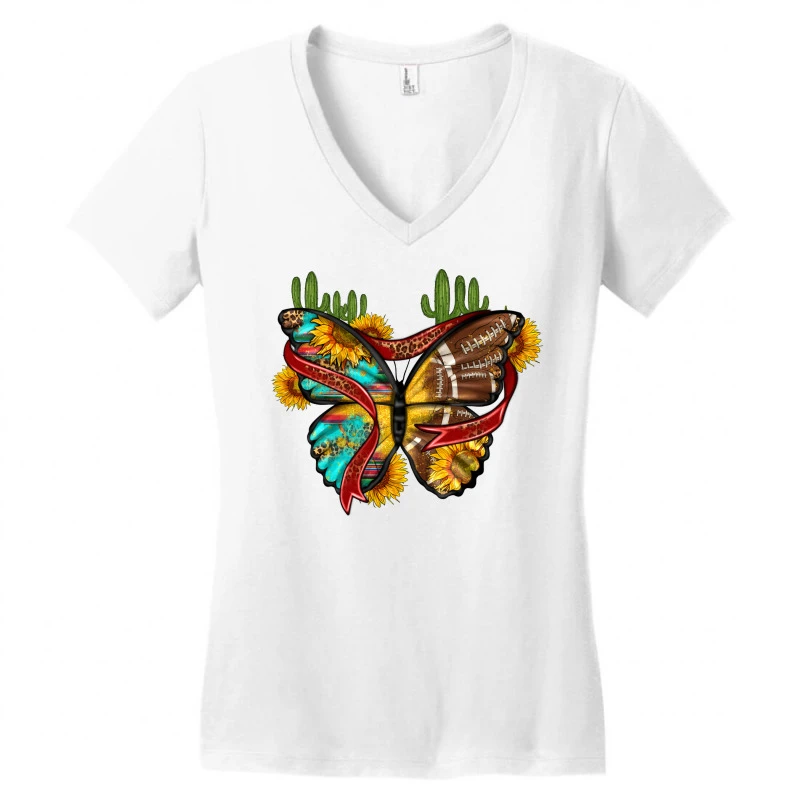 Western American Football Butterfly Women's V-Neck T-Shirt 3 Western American Football Butterfly Women's V-Neck T-Shirt - Image 3