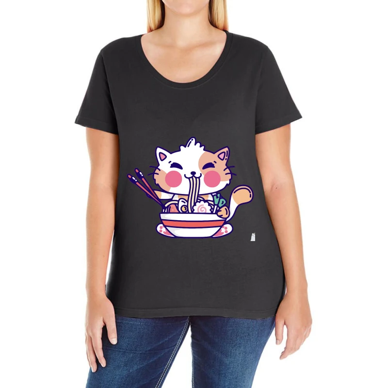 Cat Ramen Ladies Curvy T-Shirt 1 Cat Ramen Ladies Curvy T-Shirt