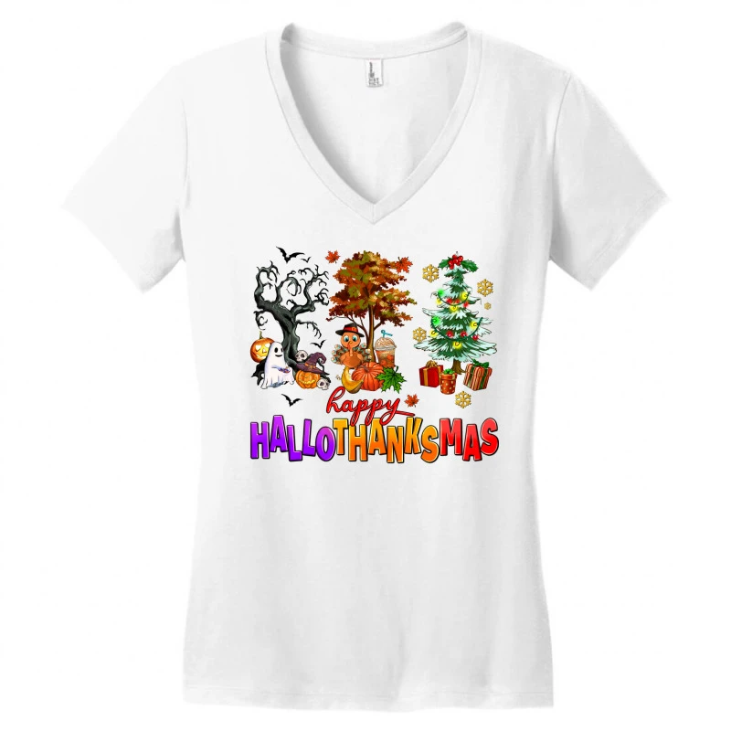 Happy Hallothanksmas Trees Women's V-Neck T-Shirt 3 Happy Hallothanksmas Trees Women's V-Neck T-Shirt - Image 3