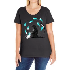 Recharging Death Cat 9 Lives Ladies Curvy T-Shirt