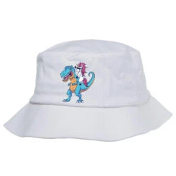 Unicorn Riding T Rex Dinosaur Boys Girls Kids Bucket Hat