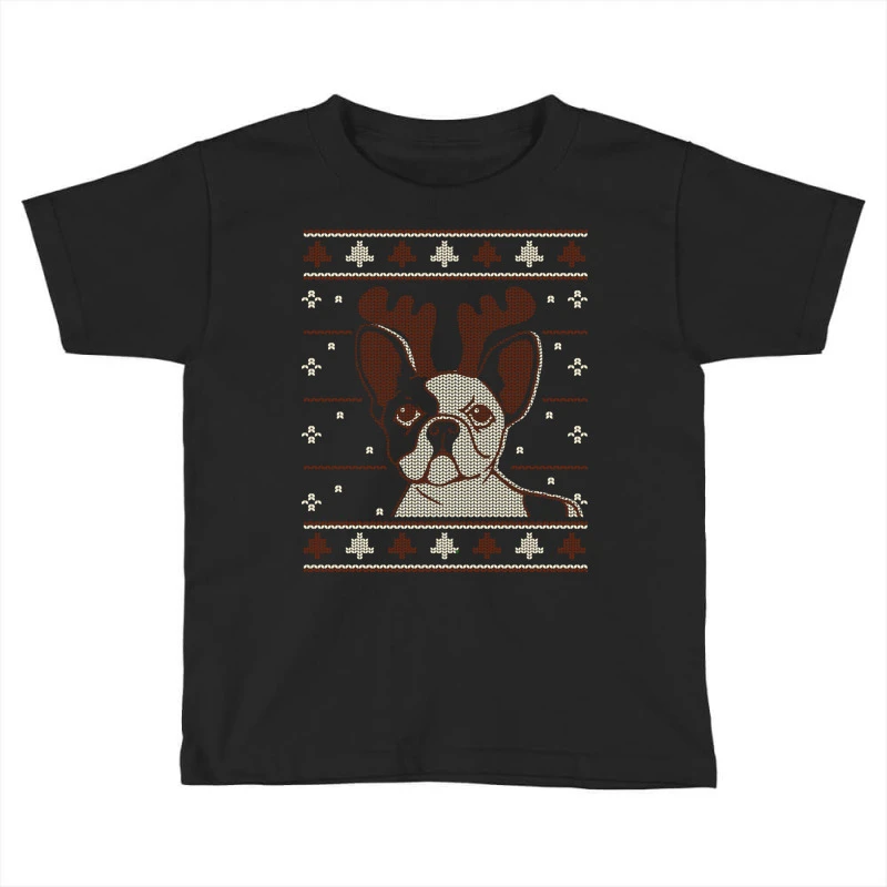 Ugly Christmas French Bulldog Puppy With Reindeer Toddler T-shirt 1 Ugly Christmas French Bulldog Puppy With Reindeer Toddler T-shirt