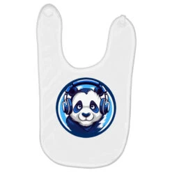 Panda Blue Headphones Baby Bibs