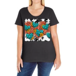 Western Gemstone Heart With Cowhide Ladies Curvy T-Shirt