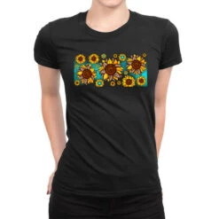 Leopard Sunflower Gemstone Ladies Fitted T-Shirt