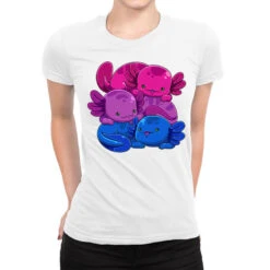 Bisexual Axolotl Pile Bi Pride Flag Lgbtq Gay Prid Ladies Fitted T-Shirt