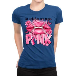 In October We Wear Pink Football Lips Ladies Fitted T-Shirt