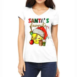 Santa's Favorite Softball Women's V-Neck T-Shirt