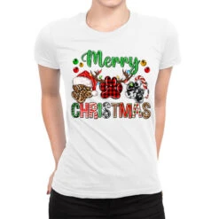 Merry Christmas Paws Ladies Fitted T-Shirt