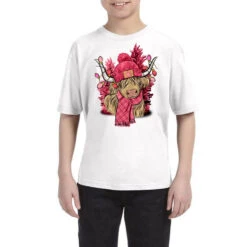 Pink Winter Long Haired Cow Youth Tee