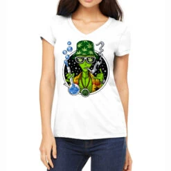 Alien Smoking Weed Women's V-Neck T-Shirt
