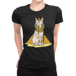 Egyptian Sphynx Cat Bastet Pharaoh Pyramids Ladies Fitted T-Shirt