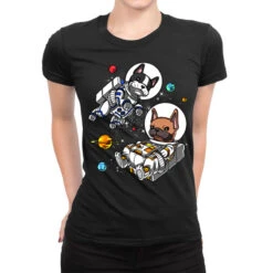 Space French Bulldog Astronauts Ladies Fitted T-Shirt