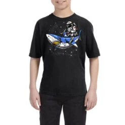 Space Astronaut Riding Shark Youth Tee