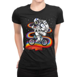 Trippy Astronaut Riding Bicycle Ladies Fitted T-Shirt
