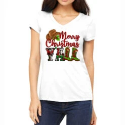 Merry Christmas Y'all Cowboy Women's V-Neck T-Shirt