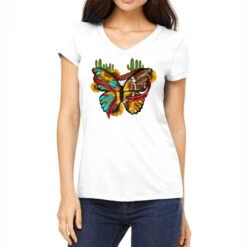 Western American Football Butterfly Women's V-Neck T-Shirt