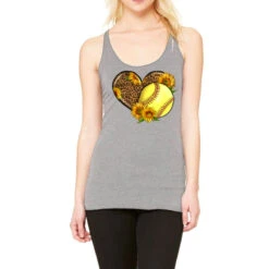 Western Softball Heart With Sunflowers Racerback Tank