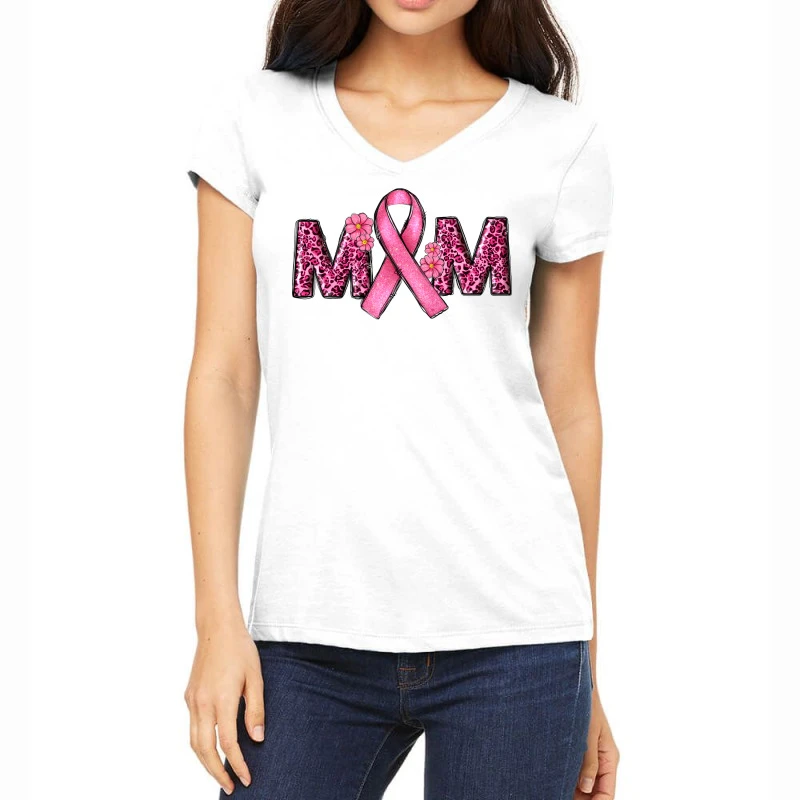 Breast Cancer Awareness Mom Women's V-Neck T-Shirt 1 Breast Cancer Awareness Mom Women's V-Neck T-Shirt