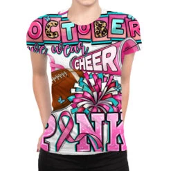 In October We Wear Cheer Pink Football All Over Women's T-shirt
