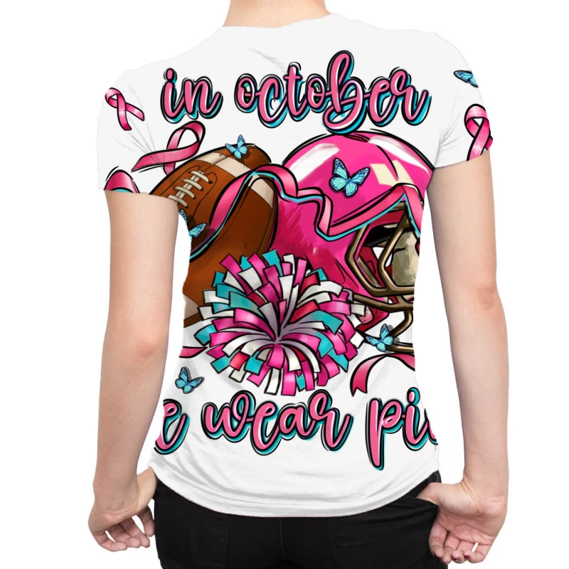 In October We Wear Pink Football All Over Women's T-shirt 2 In October We Wear Pink Football All Over Women's T-shirt - Image 2