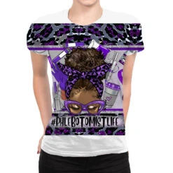 Afro Messy Bun Phlebotomist Life Purple And Gray All Over Women's T-shirt