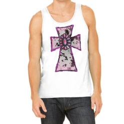Cowhide Pink Gemstone Cross Tank Top
