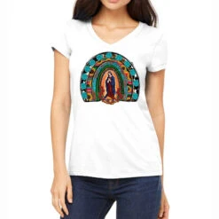 Lady Of Guadalupe Rainbow Women's V-Neck T-Shirt